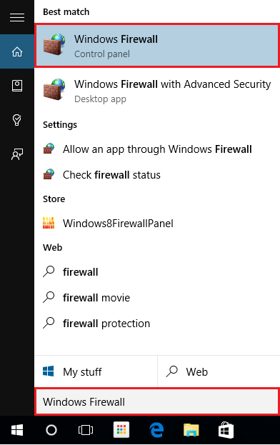 Vyhľadanie programu Windows Firewall
