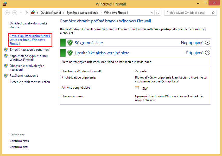 Povoliť aplikácii komunikáciu cez Windows Firewall